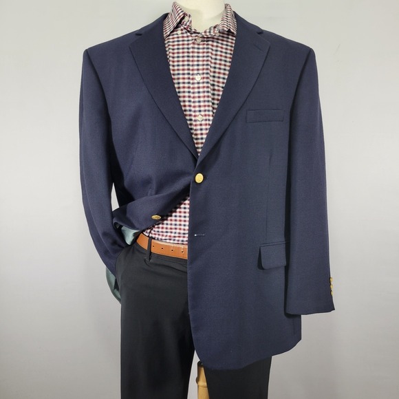 VTG‎ Stafford Men's Sport Coat Blazer Two Button Navy Blue Polyester Wool Sz 48R